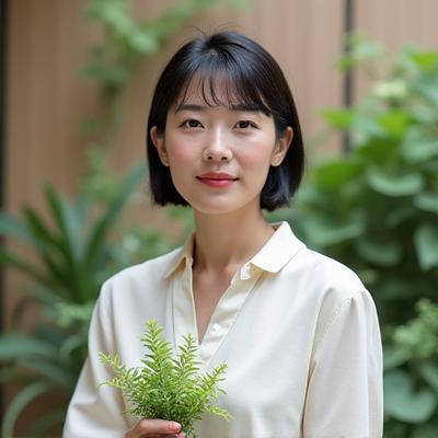 チーフデザイナー、佐藤美咲。クリエイティブな雰囲気を持つ、30代の女性。