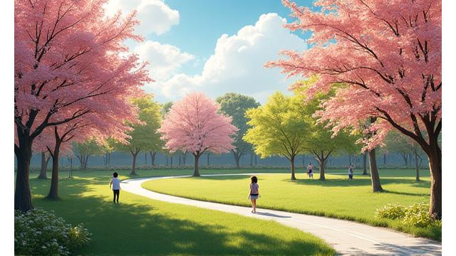 京都市内の整備された公園で遊ぶ家族連れ