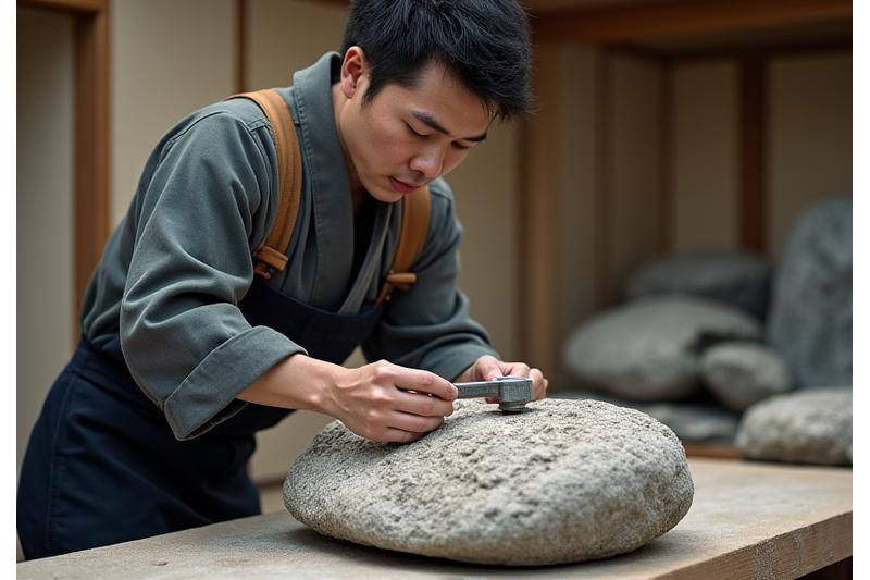 石材を加工する日本の職人