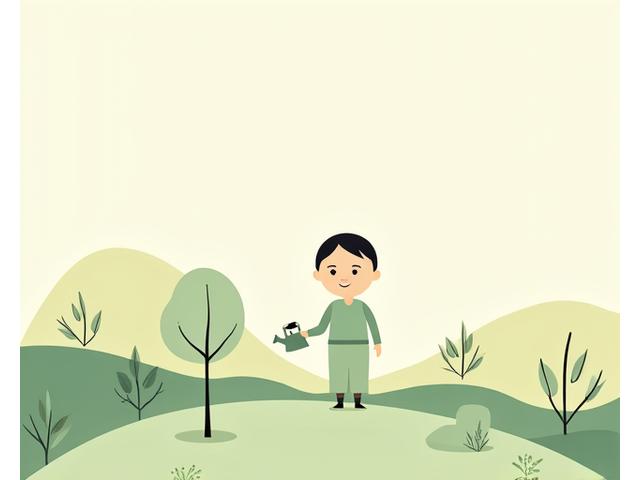 初心者でも安心して庭づくりを始められるよう、笑顔の人が植物に水をやっているイラスト