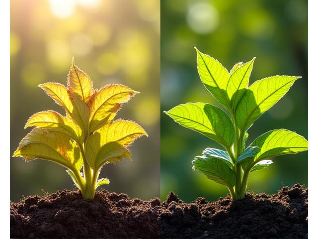 枯れかけた植物と、その隣で元気に育つ別の植物