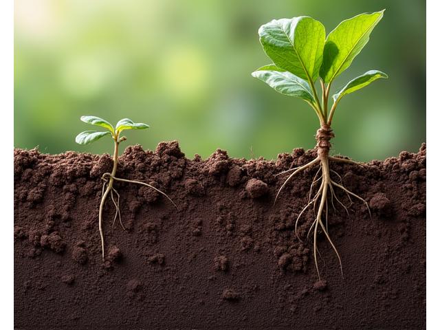 水はけが悪く、根腐れを起こした植物の土の断面図