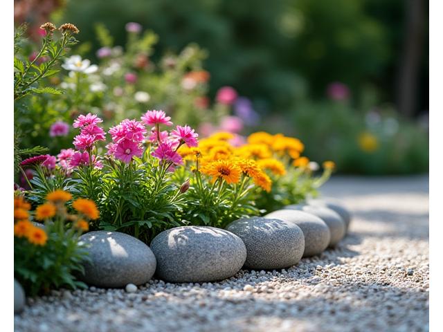 小さな花壇にきれいに並べられた季節の花々