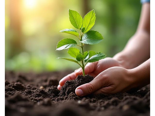 若木を植えている様子のクローズアップ