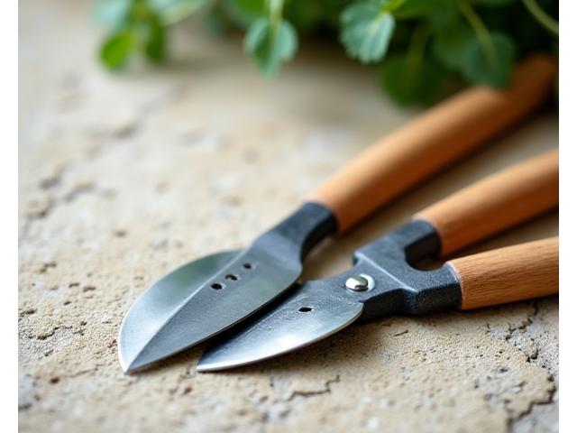 厳選された日本製の剪定鋏と移植ごて、美しい木製の柄が特徴