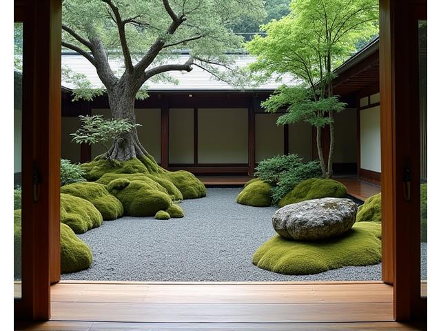 伝統旅館の中庭にある美しい日本庭園