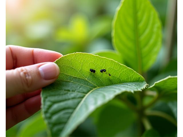 植物の葉を拡大して害虫がいないかチェックする手元