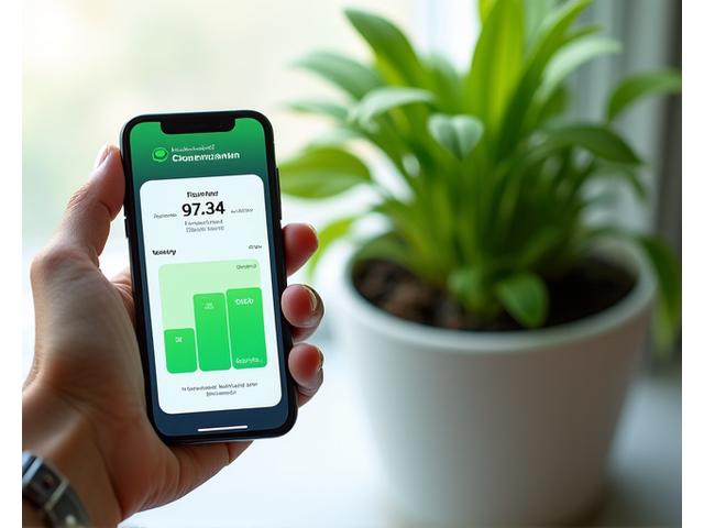 スマートフォンアプリで植物を管理する様子