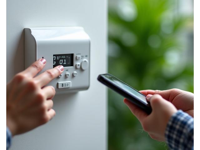 スマートフォンで水やりタイマーを設定する手元
