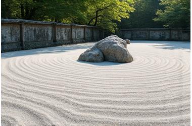 歴史ある寺院の敷地内に再生された枯山水庭園。観光客が瞑想できるよう設計されている