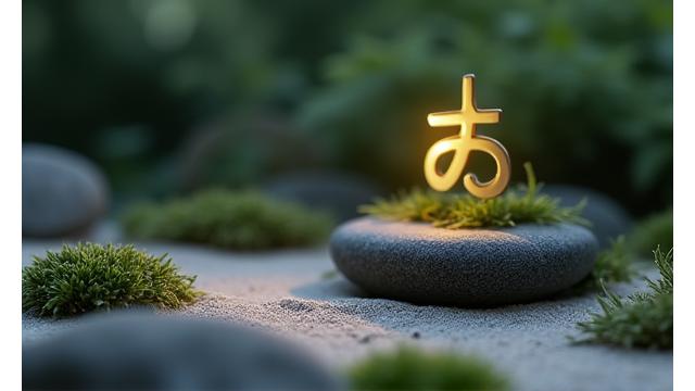著作権マークと日本庭園のアートワークが融合した抽象的な表現