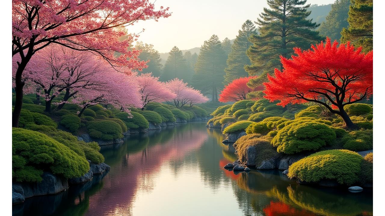 京都の四季折々の美しい植物が並ぶ風景