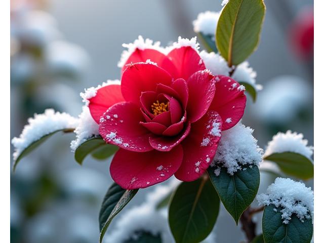 雪の中で咲く椿